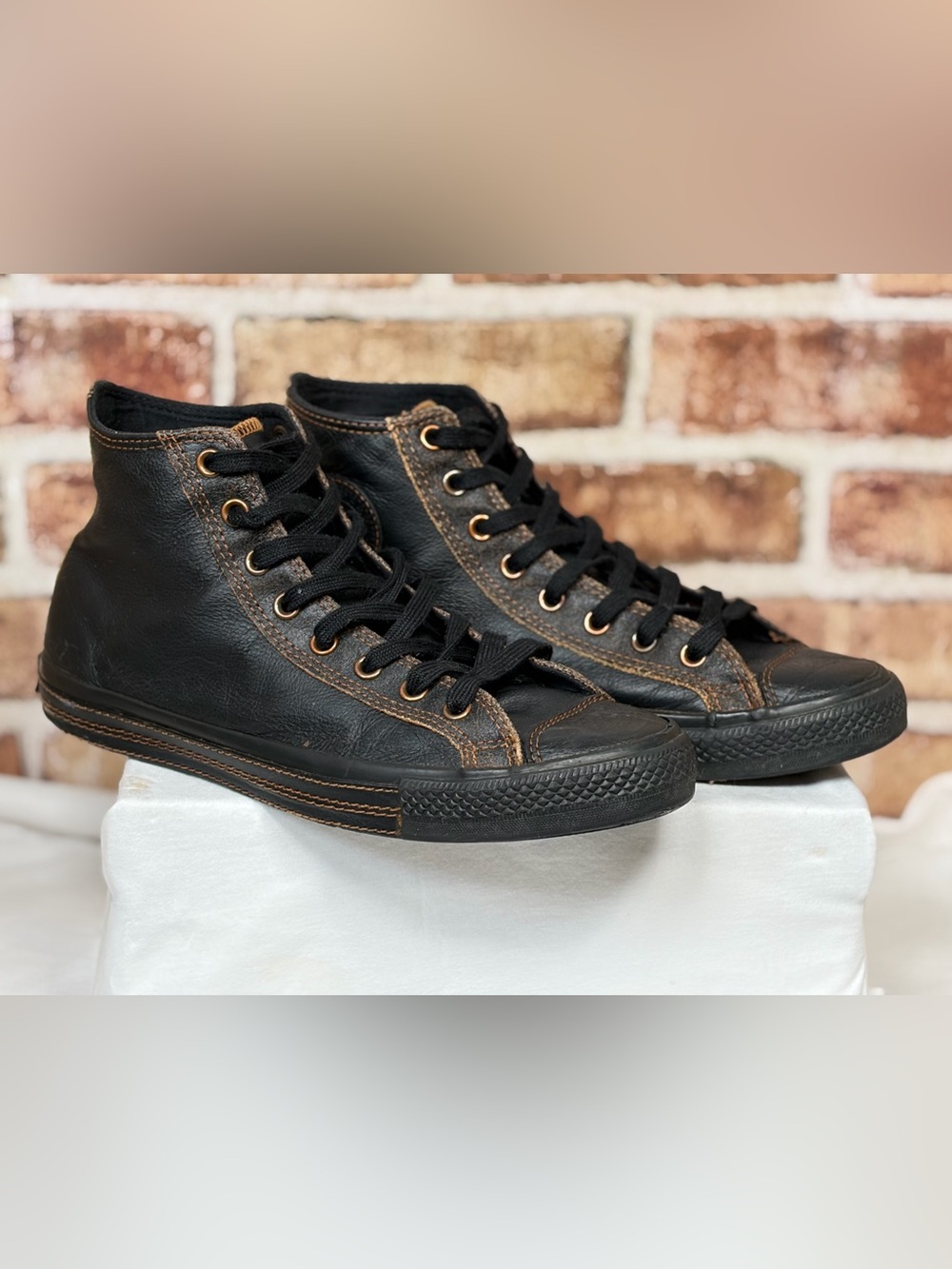 Converse Chuck Taylor All Star 1S986 Distressed Black Leather High Top Mens 10